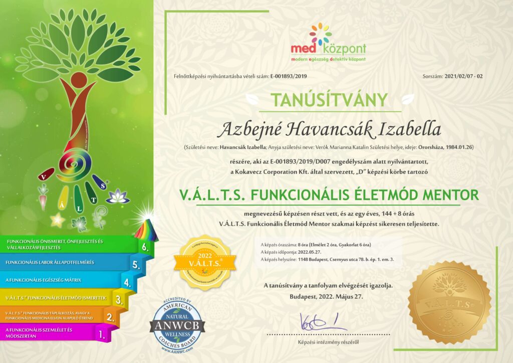 V.A.L.T.S. tanusitvany Havancsak kicsi