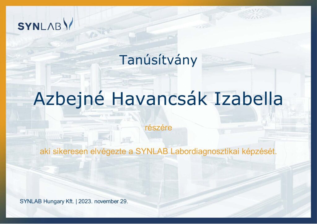 Synlab Laboerelemzés képzés tanúsítvány